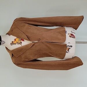 LA BELLE vintage brown suede like jacket coat.  Puffed sleeve.